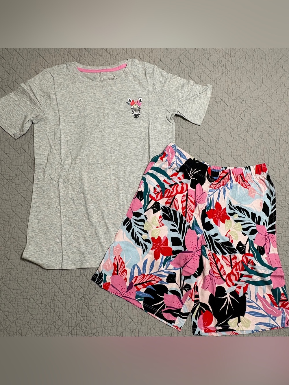 Carter's Gray Tee with Pink-Accented Tropical Floral Shorts